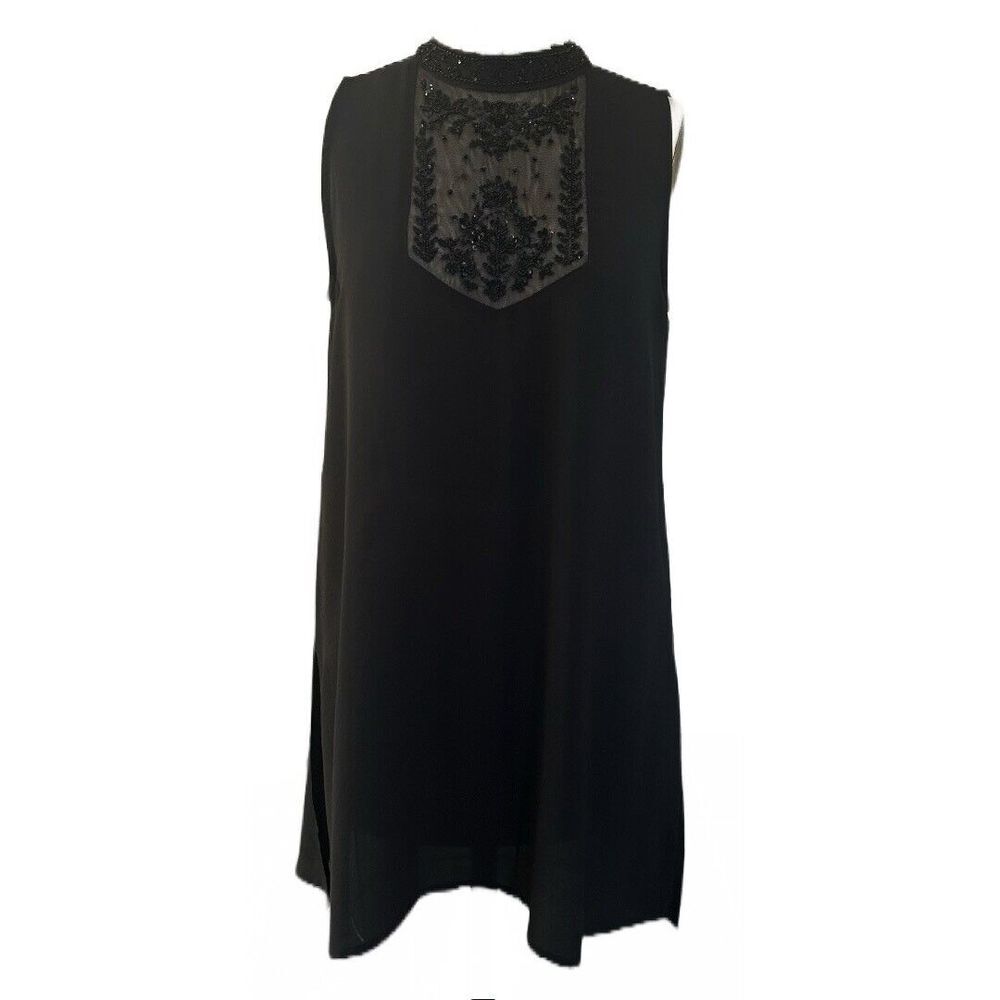 Zara Women's Black Beaded Semi Sheer Sleeveless Blouse Sequin Size M NWT‎